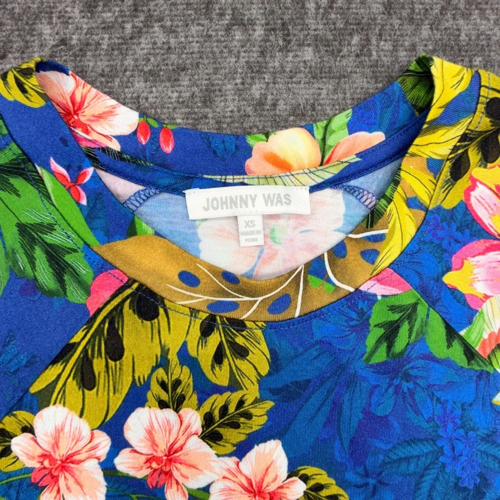 Johnny Was Tropical Flamingo Pajama Set Blue Floral Pima Cotton Modal XS